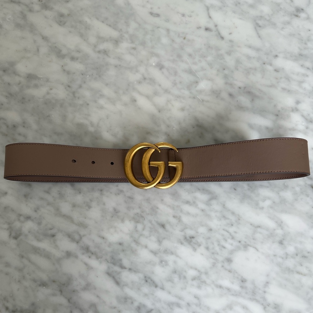 Gucci Brown and Gold Leather Belt with Double G Logo